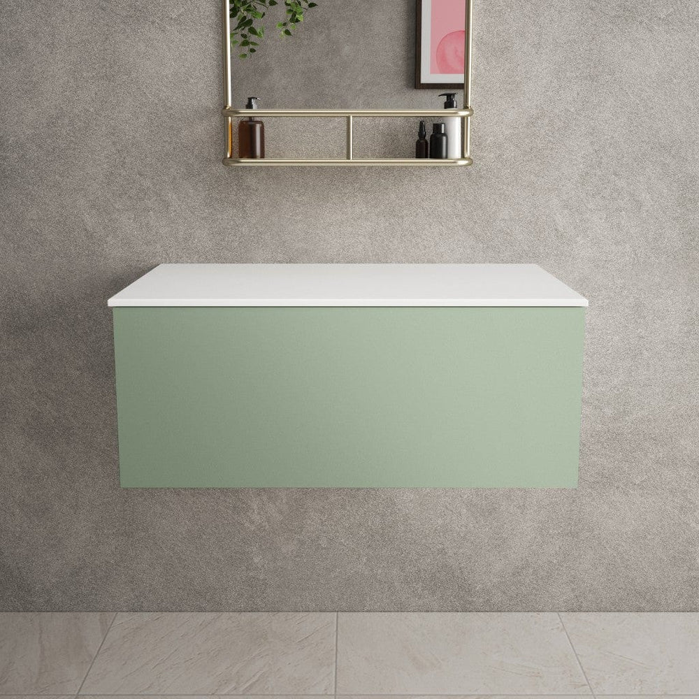 Raffinata Single Drawer Countertop Vanity Unit - Matt Light Green 800mm