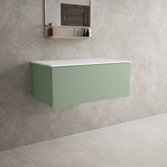 Raffinata Single Drawer Countertop Vanity Unit - Matt Light Green 800mm