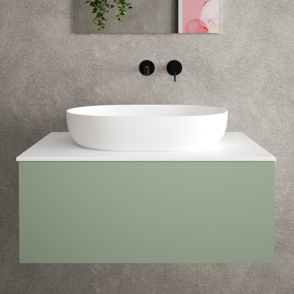 Raffinata Single Drawer Countertop Vanity Unit - Matt Light Green 800mm image