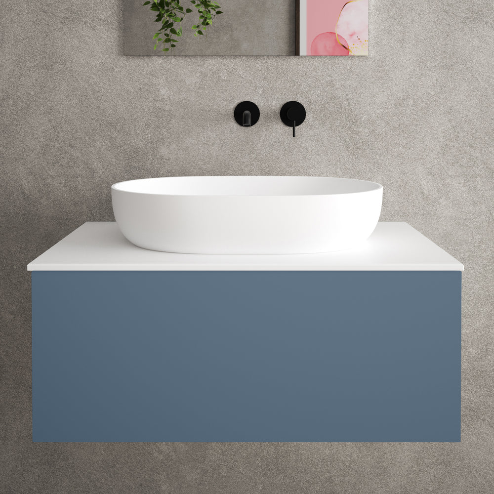 Raffinata Single Drawer Countertop Vanity Unit - Matt Navy 800mm
