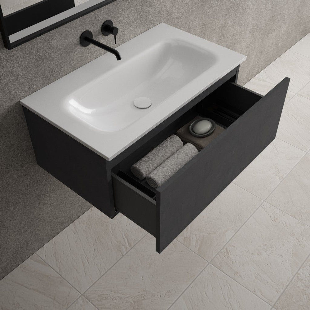 Raffinata One Drawer Vanity Unit With Beyondstone Basin - Dark Concrete 800mm