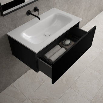 Raffinata One Drawer Vanity Unit With Beyondstone Basin - Matt Black 800mm