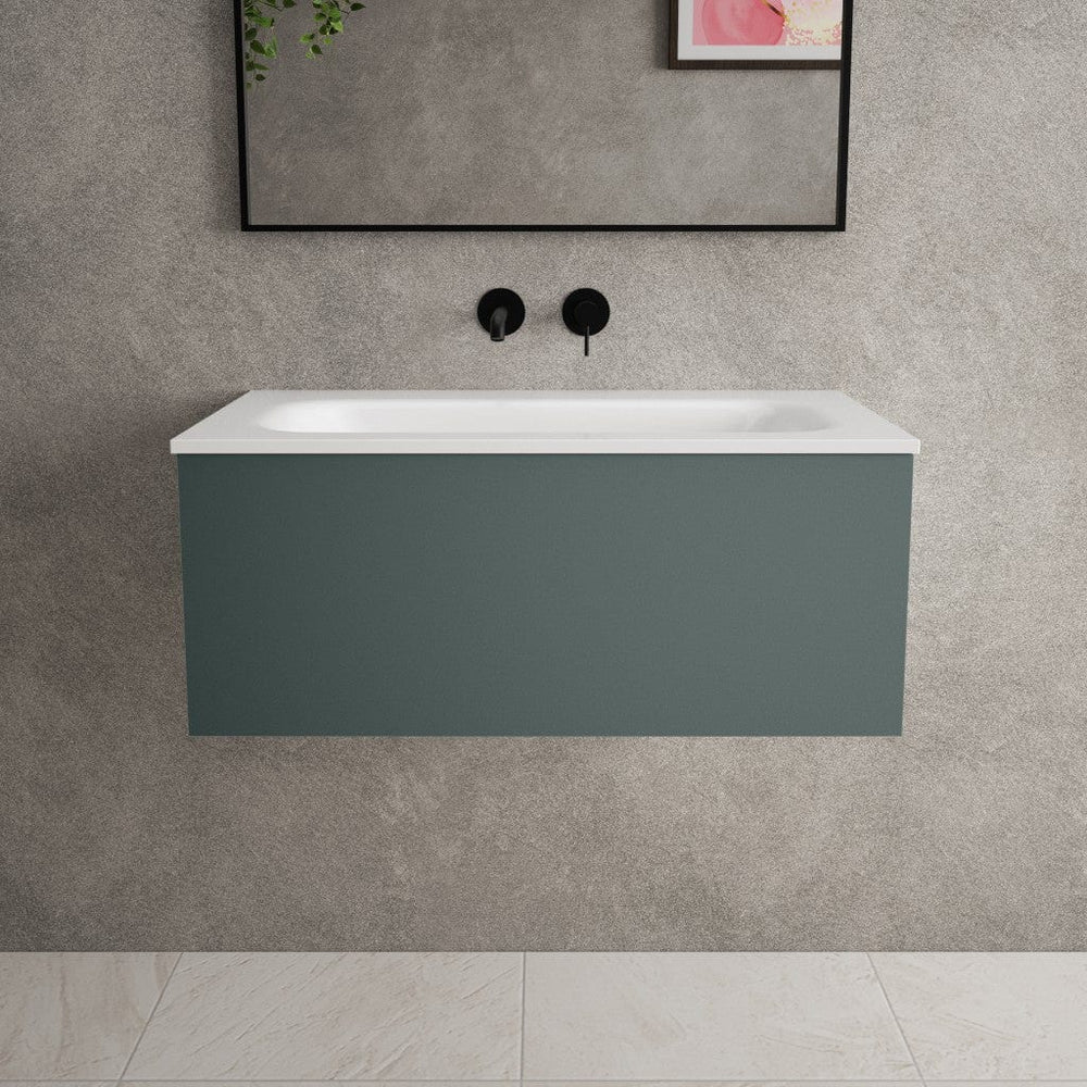 Raffinata One Drawer Vanity Unit With Beyondstone Basin - Matt Dark Green 800mm