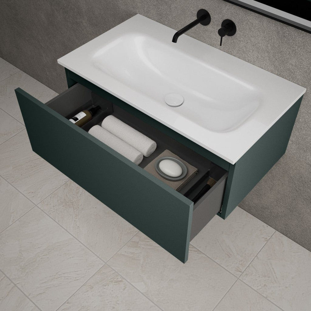 Raffinata One Drawer Vanity Unit With Beyondstone Basin - Matt Dark Green 800mm