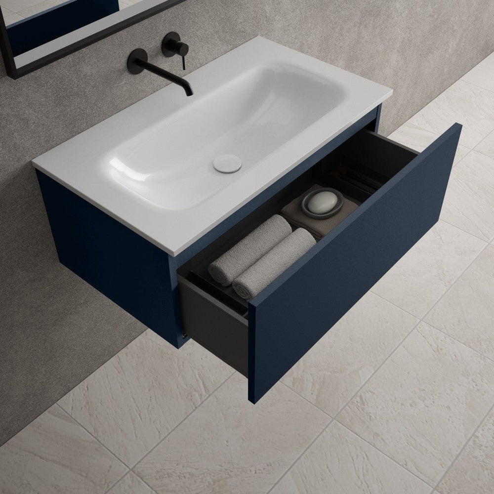 Raffinata One Drawer Vanity Unit With Beyondstone Basin - Matt Indigo 800mm