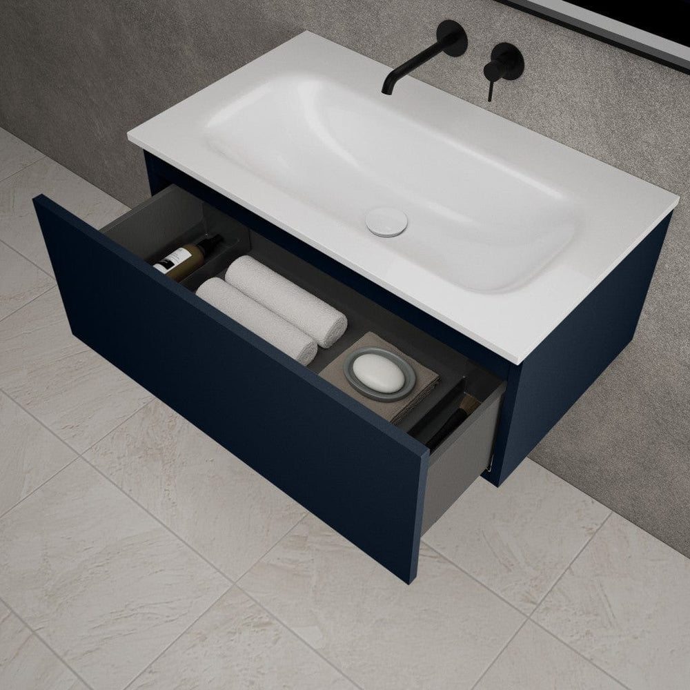 Raffinata One Drawer Vanity Unit With Beyondstone Basin - Matt Indigo 800mm