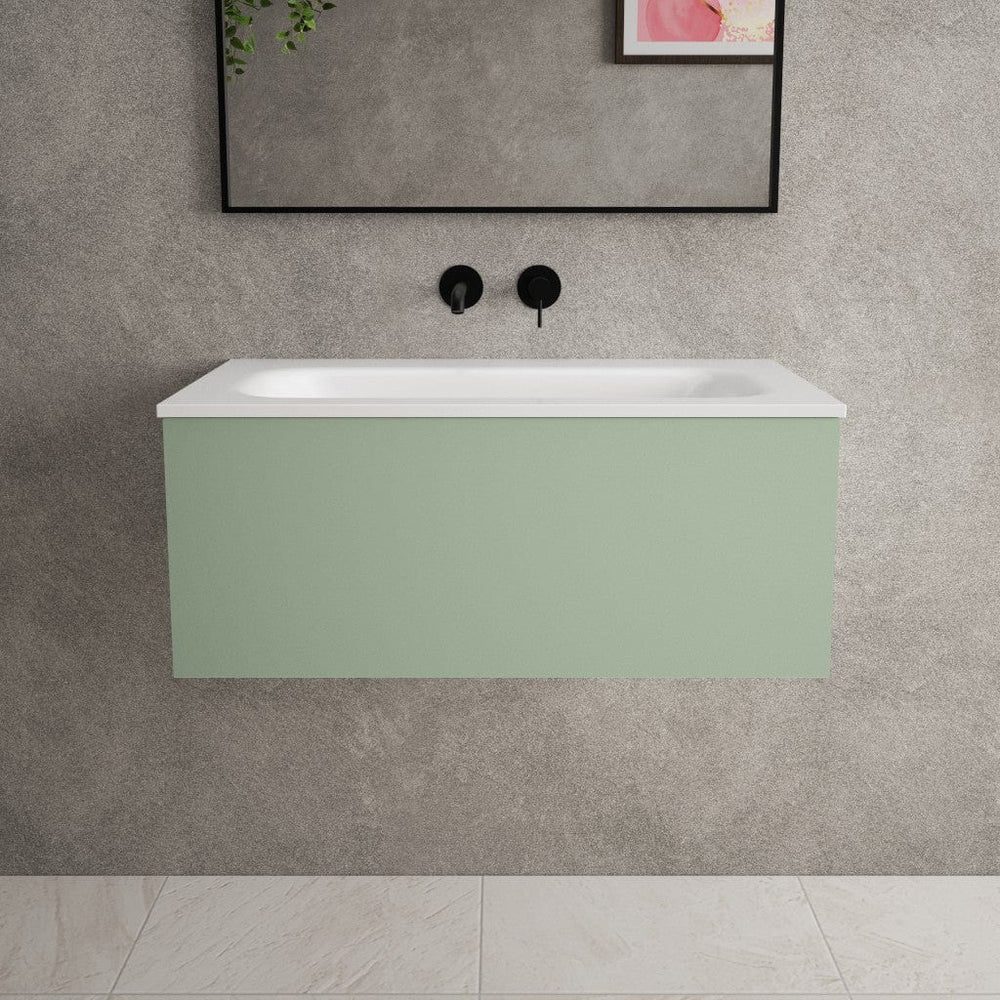 Raffinata One Drawer Vanity Unit With Beyondstone Basin - Matt Light Green 800mm image