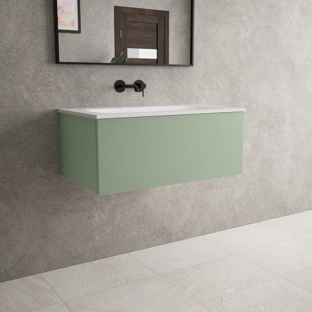 Raffinata One Drawer Vanity Unit With Beyondstone Basin - Matt Light Green 800mm