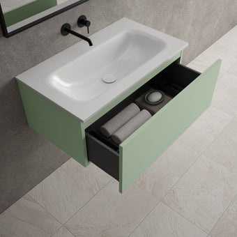 Raffinata One Drawer Vanity Unit With Beyondstone Basin - Matt Light Green 800mm