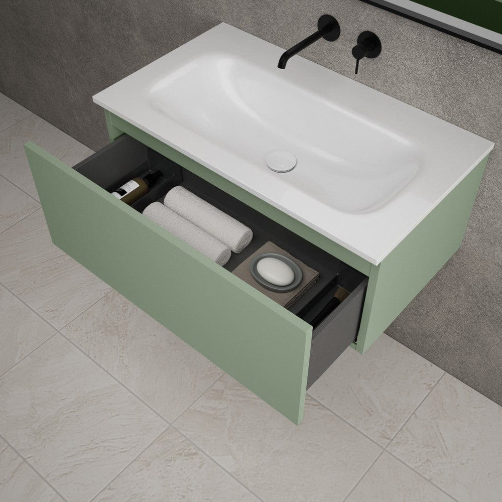 Raffinata One Drawer Vanity Unit With Beyondstone Basin - Matt Light Green 800mm