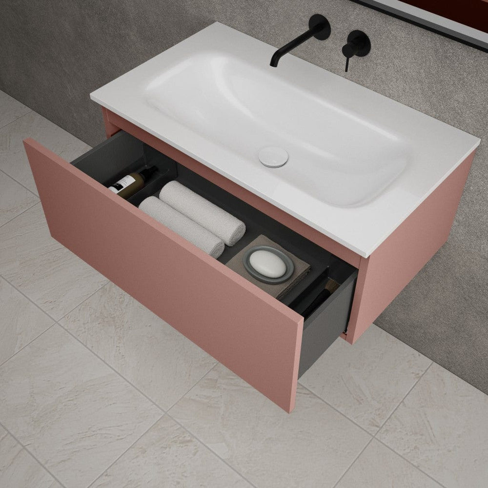 Raffinata One Drawer Vanity Unit With Beyondstone Basin - Matt Pink 800mm