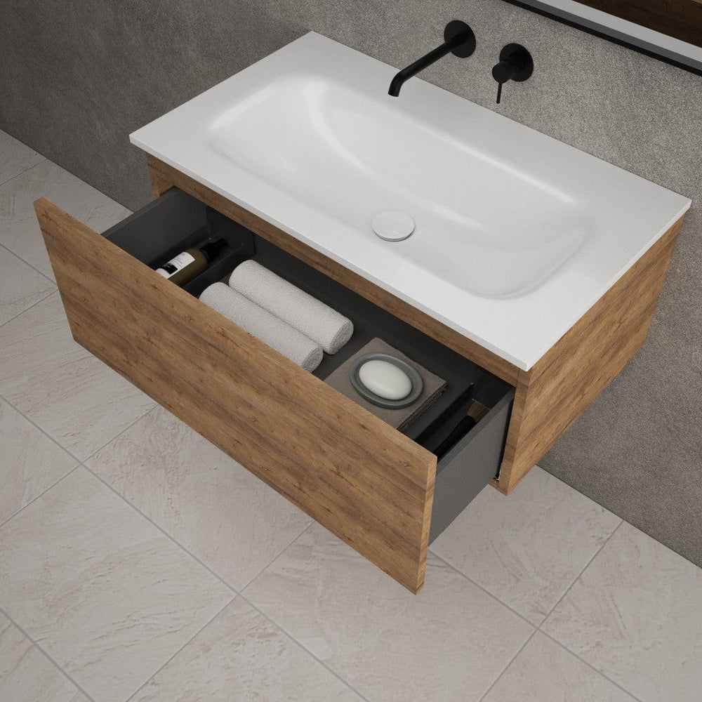 Raffinata One Drawer Vanity Unit With Beyondstone Basin - Oak 800mm