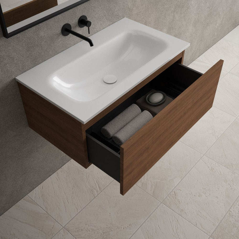 Raffinata One Drawer Vanity Unit With Beyondstone Basin - Walnut 800mm