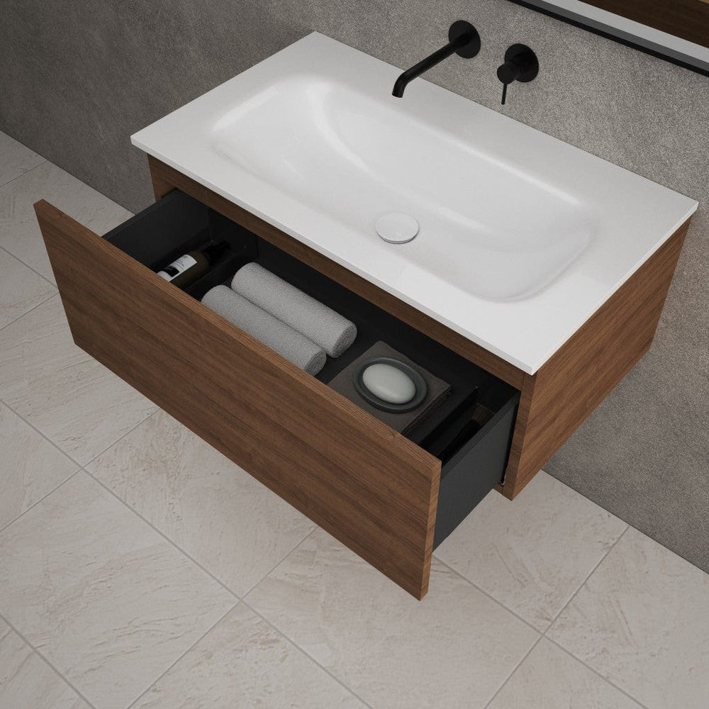 Raffinata One Drawer Vanity Unit With Beyondstone Basin - Walnut 800mm
