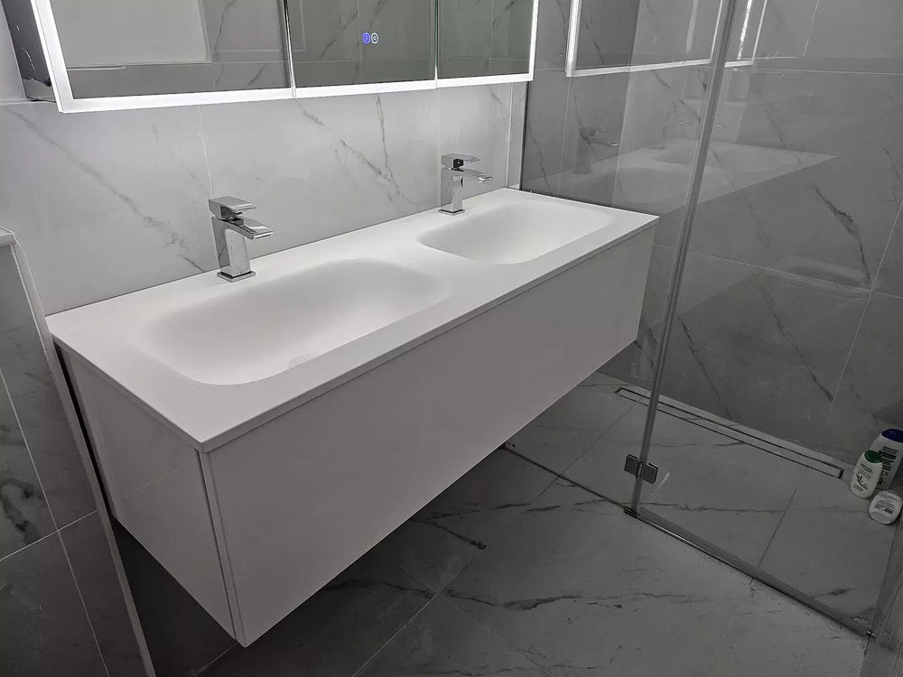 Raffinata One Drawer Vanity Unit With Beyondstone Double Basin - Gloss White 1200mm