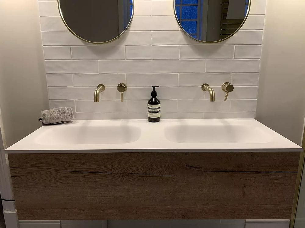 Raffinata Two Drawer Vanity Unit With Beyondstone Double Basin - Oak 1400mm