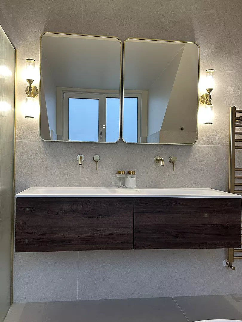 Raffinata Two Drawer Vanity Unit With Beyondstone Double Basin - Walnut 1400mm