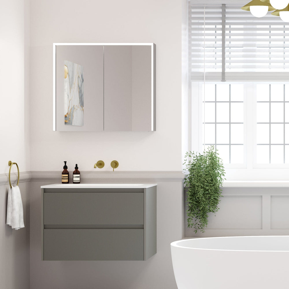 Scanalato Double Drawer Vanity Unit  With Beyondstone Basin - Rich Taupe 600mm