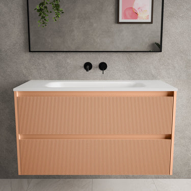 Scanalato Double Drawer Vanity Unit  With Beyondstone Basin - Peach Fuzz 1000mm
