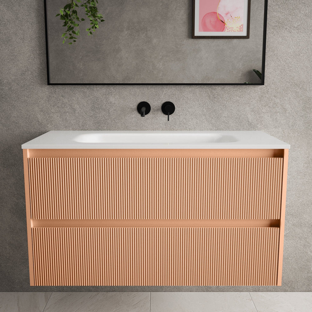 Scanalato Double Drawer Vanity Unit  With Beyondstone Basin - Peach Fuzz 1000mm