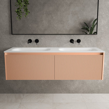 Scanalato Double Drawer Vanity Unit With Beyondstone Double Basin - Peach Fuzz 1400mm