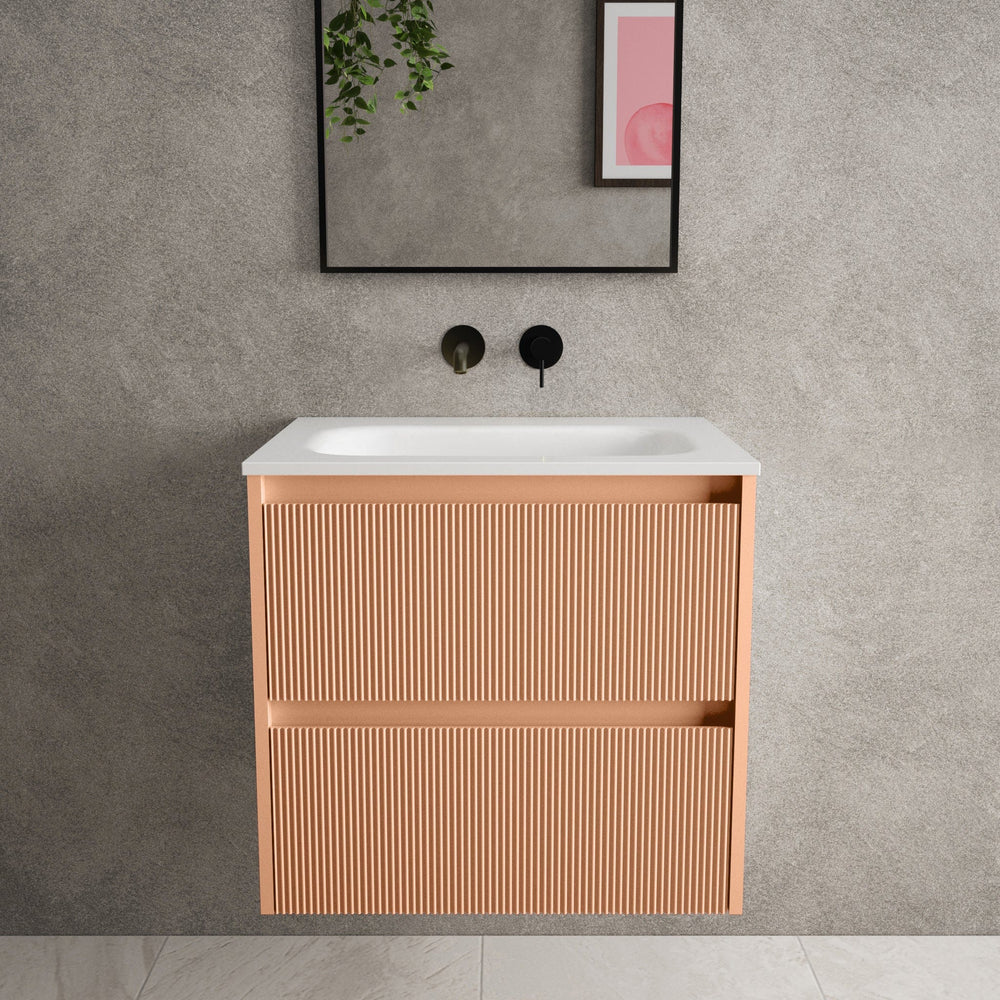Scanalato Double Drawer Vanity Unit  With Beyondstone Basin - Peach Fuzz 600mm