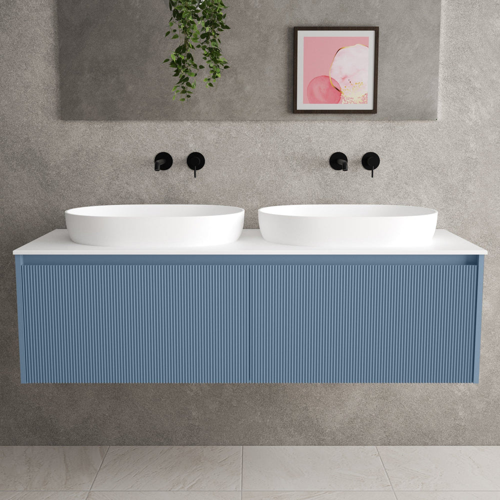 Scanalato Double Drawer Countertop Vanity Unit - Soft Blue 1400mm
