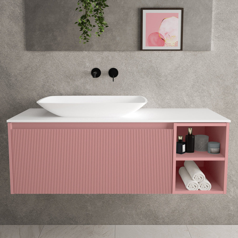 Scanalato Single Drawer Countertop Vanity Unit With Open Storage Space - Dusky Pink 1200mm