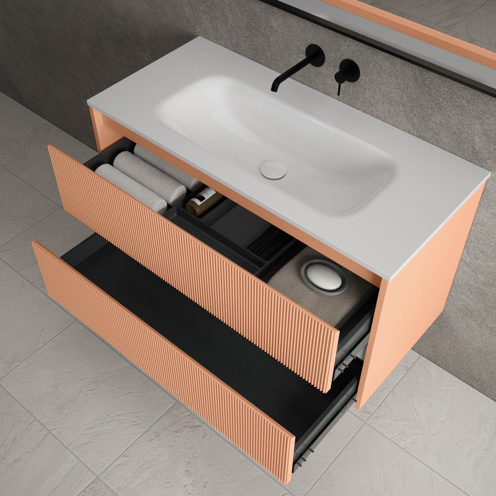 Scanalato Double Drawer Vanity Unit  With Beyondstone Basin - Peach Fuzz 1000mm