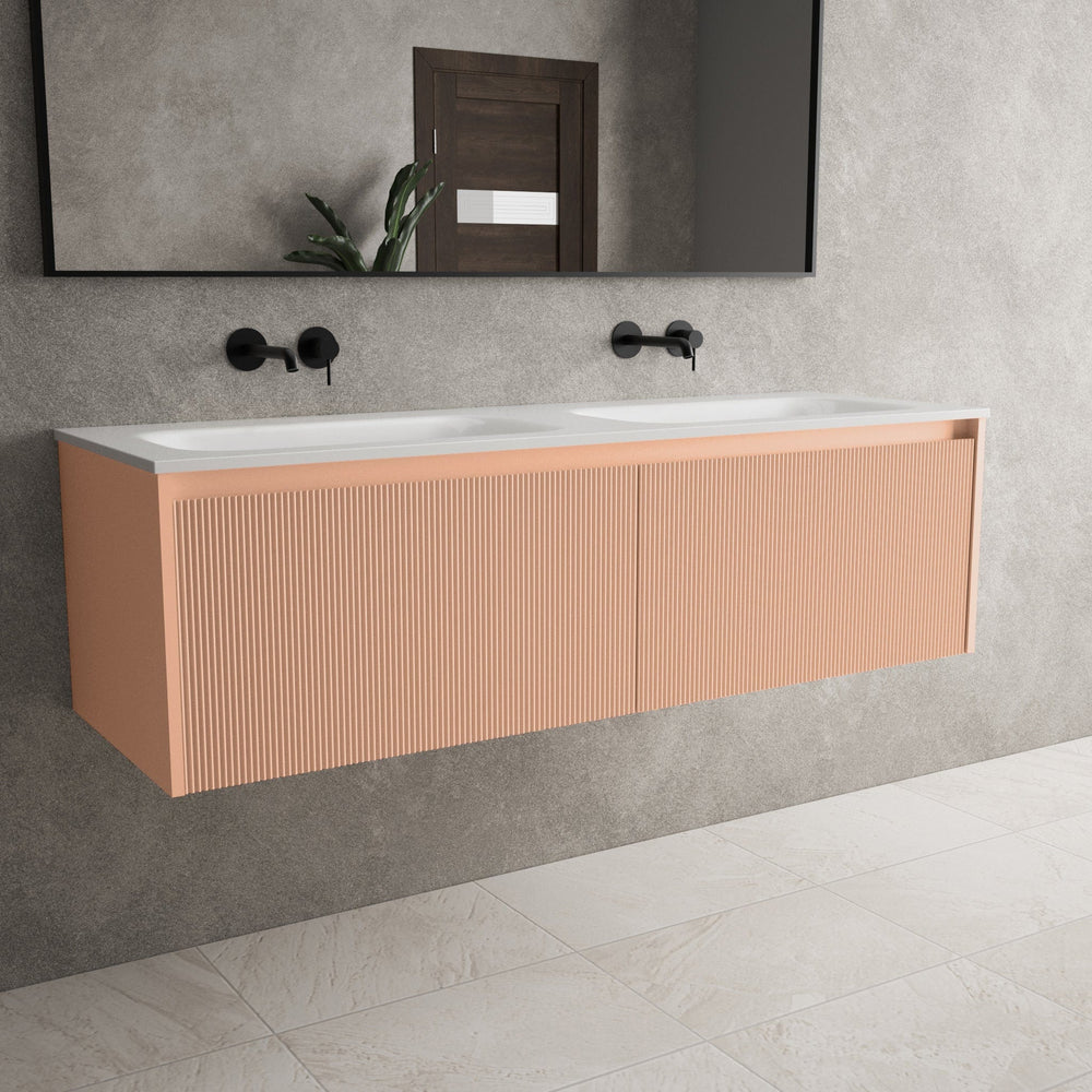 Scanalato Double Drawer Vanity Unit With Beyondstone Double Basin - Peach Fuzz 1400mm