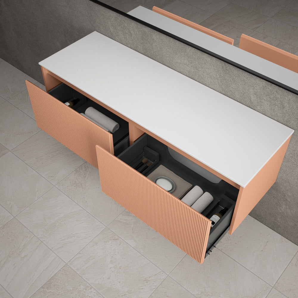 Scanalato Double Drawer Countertop Vanity Unit - Peach Fuzz 1400mm