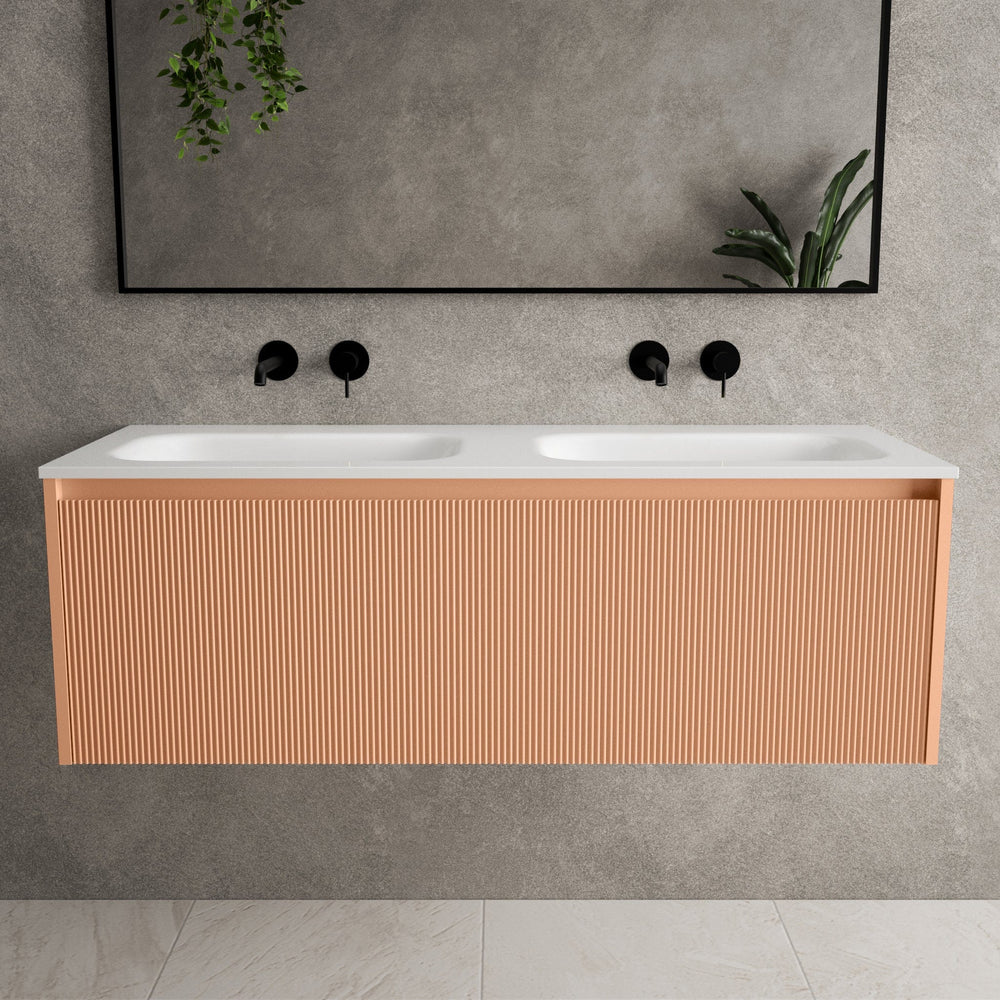 Scanalato Single Drawer Vanity Unit With Beyondstone Double Basin - Peach Fuzz 1200mm