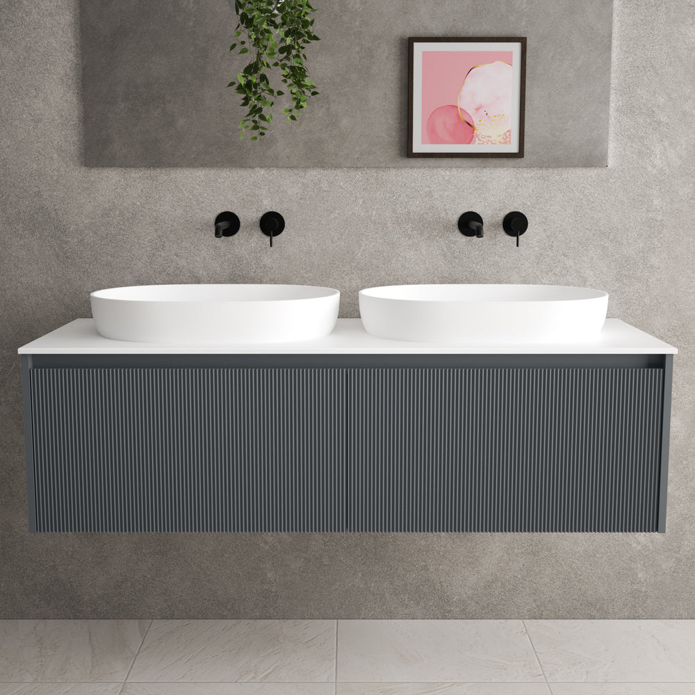 Scanalato Double Drawer Countertop Vanity Unit - Slate Grey 1400mm