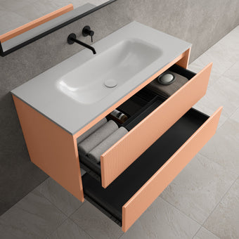 Scanalato Double Drawer Vanity Unit  With Beyondstone Basin - Peach Fuzz 1000mm