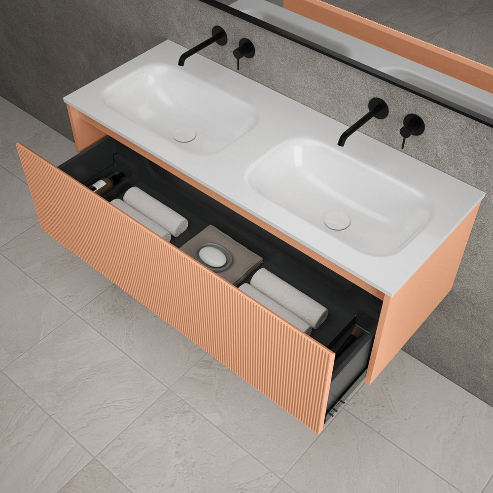 Scanalato Single Drawer Vanity Unit With Beyondstone Double Basin - Peach Fuzz 1200mm