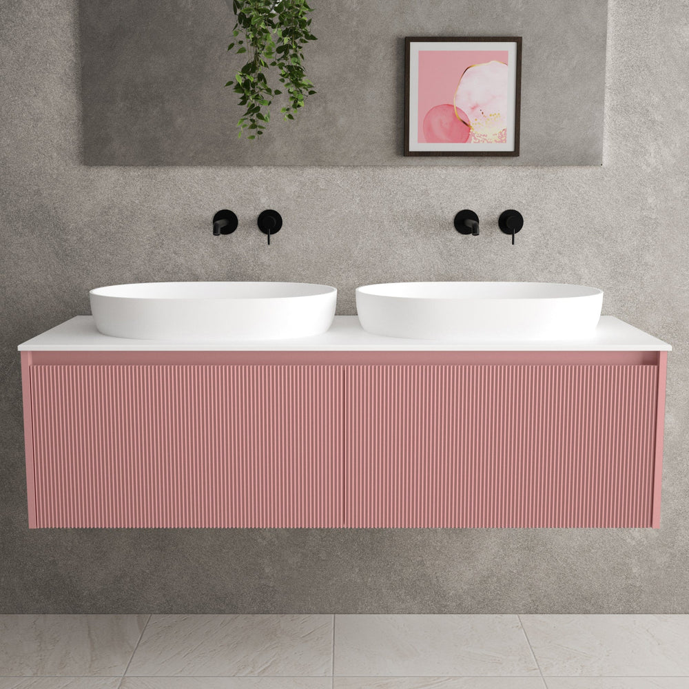 Scanalato Double Drawer Countertop Vanity Unit - Dusky Pink 1400mm