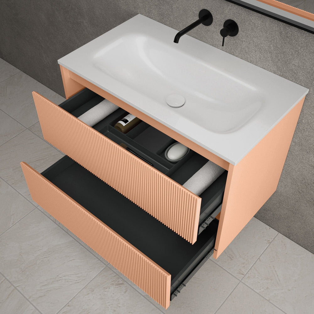 Scanalato Double Drawer Vanity Unit  With Beyondstone Basin - Peach Fuzz 800mm