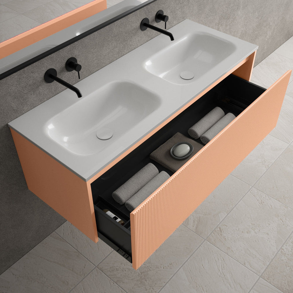Scanalato Single Drawer Vanity Unit With Beyondstone Double Basin - Peach Fuzz 1200mm