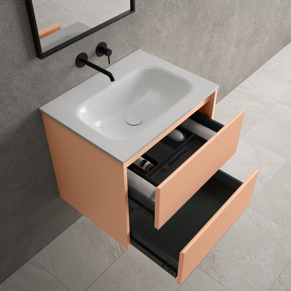 Scanalato Double Drawer Vanity Unit  With Beyondstone Basin - Peach Fuzz 600mm