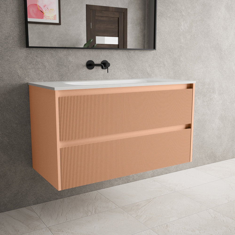 Scanalato Double Drawer Vanity Unit  With Beyondstone Basin - Peach Fuzz 1000mm