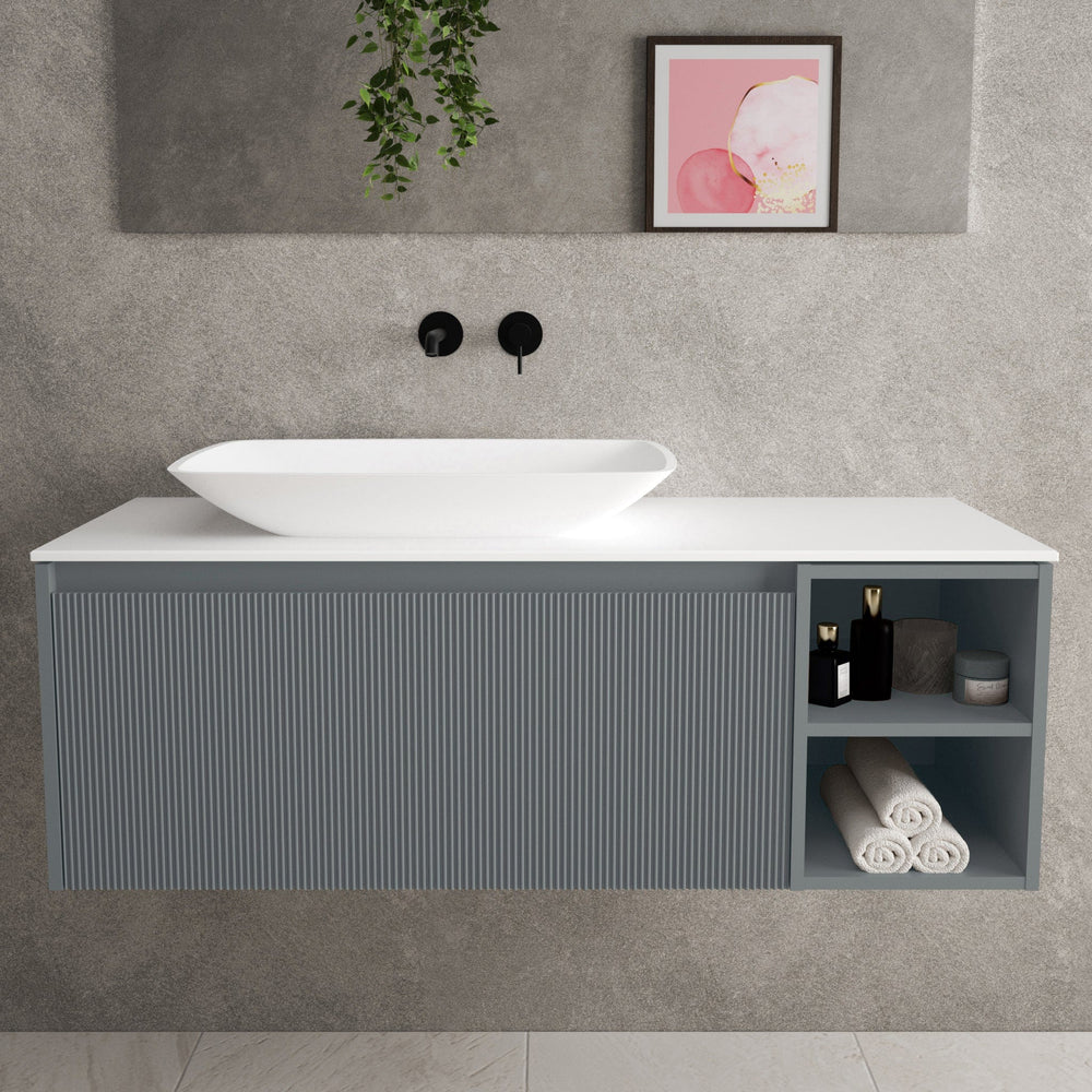 Scanalato Single Drawer Countertop Vanity Unit With Open Storage Space - Dove Grey 1200mm