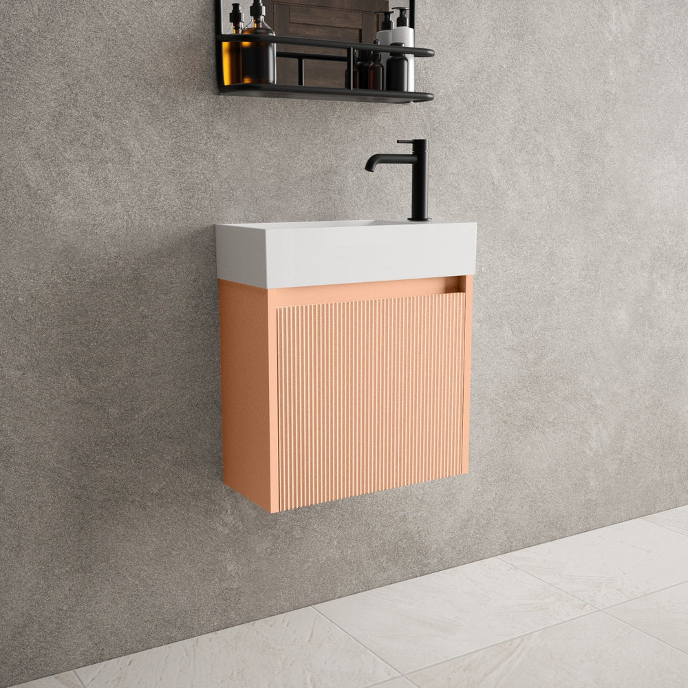 Scanalato Single Door Vanity Unit With Beyondstone Basin - Peach Fuzz 450mm