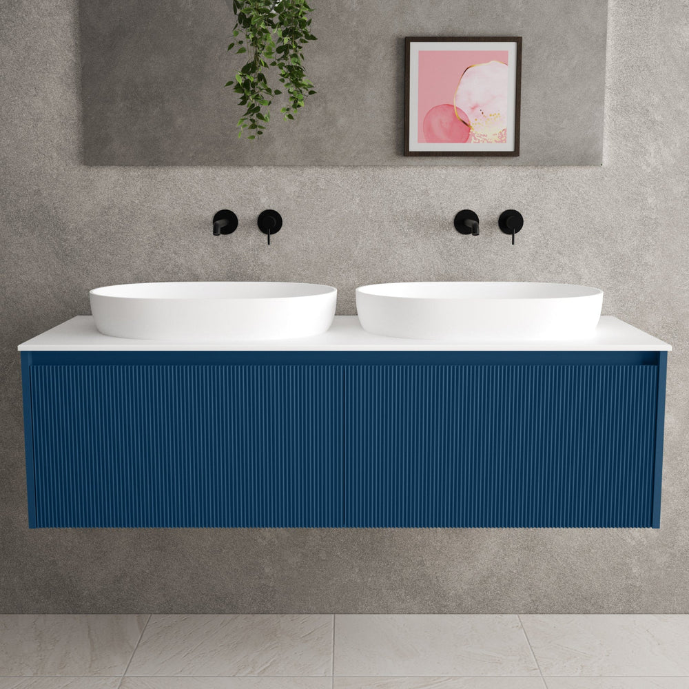 Scanalato Double Drawer Countertop Vanity Unit - Ocean Blue 1400mm