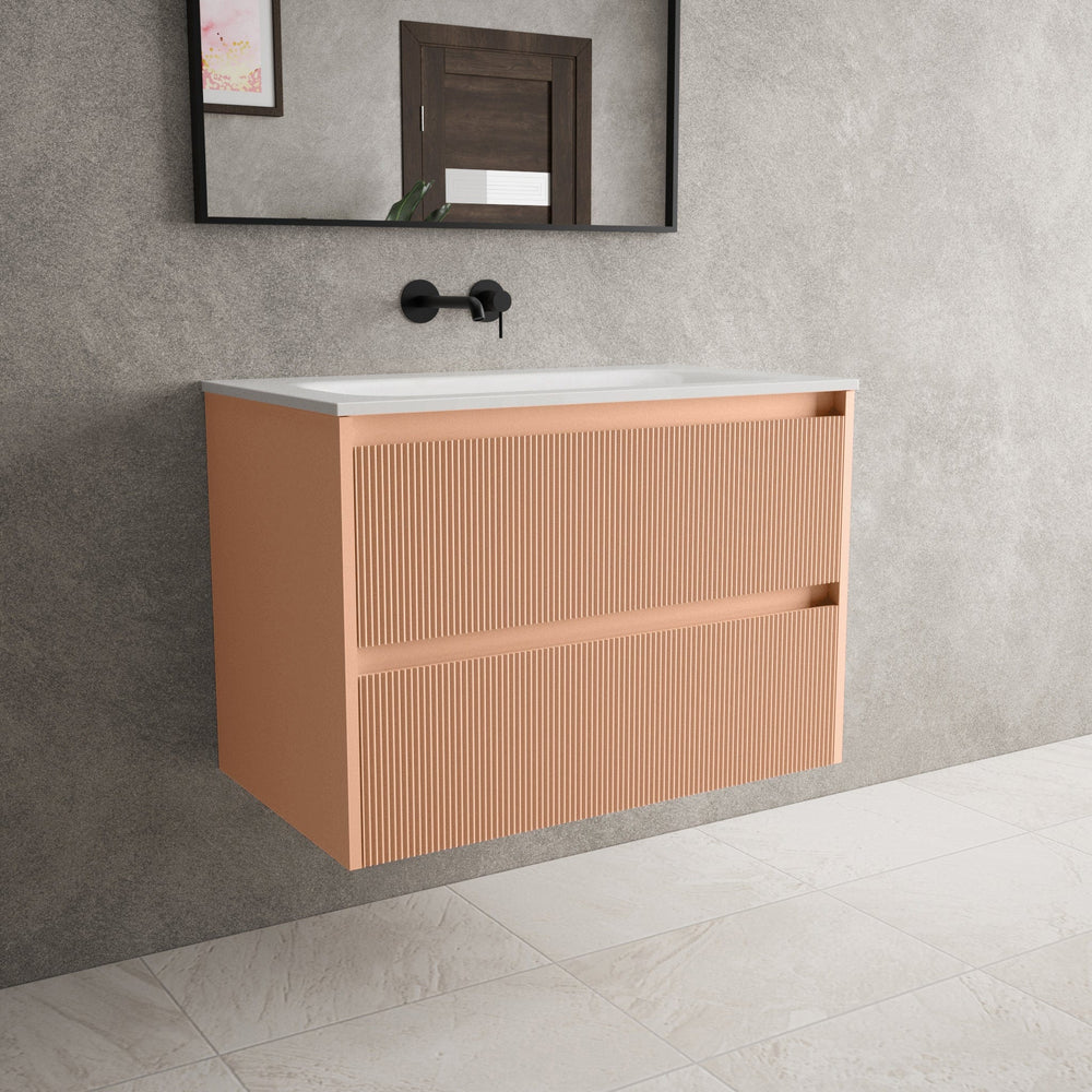 Scanalato Double Drawer Vanity Unit  With Beyondstone Basin - Peach Fuzz 800mm