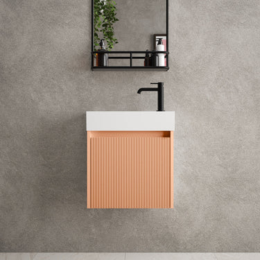 Scanalato Single Door Vanity Unit With Beyondstone Basin - Peach Fuzz 450mm