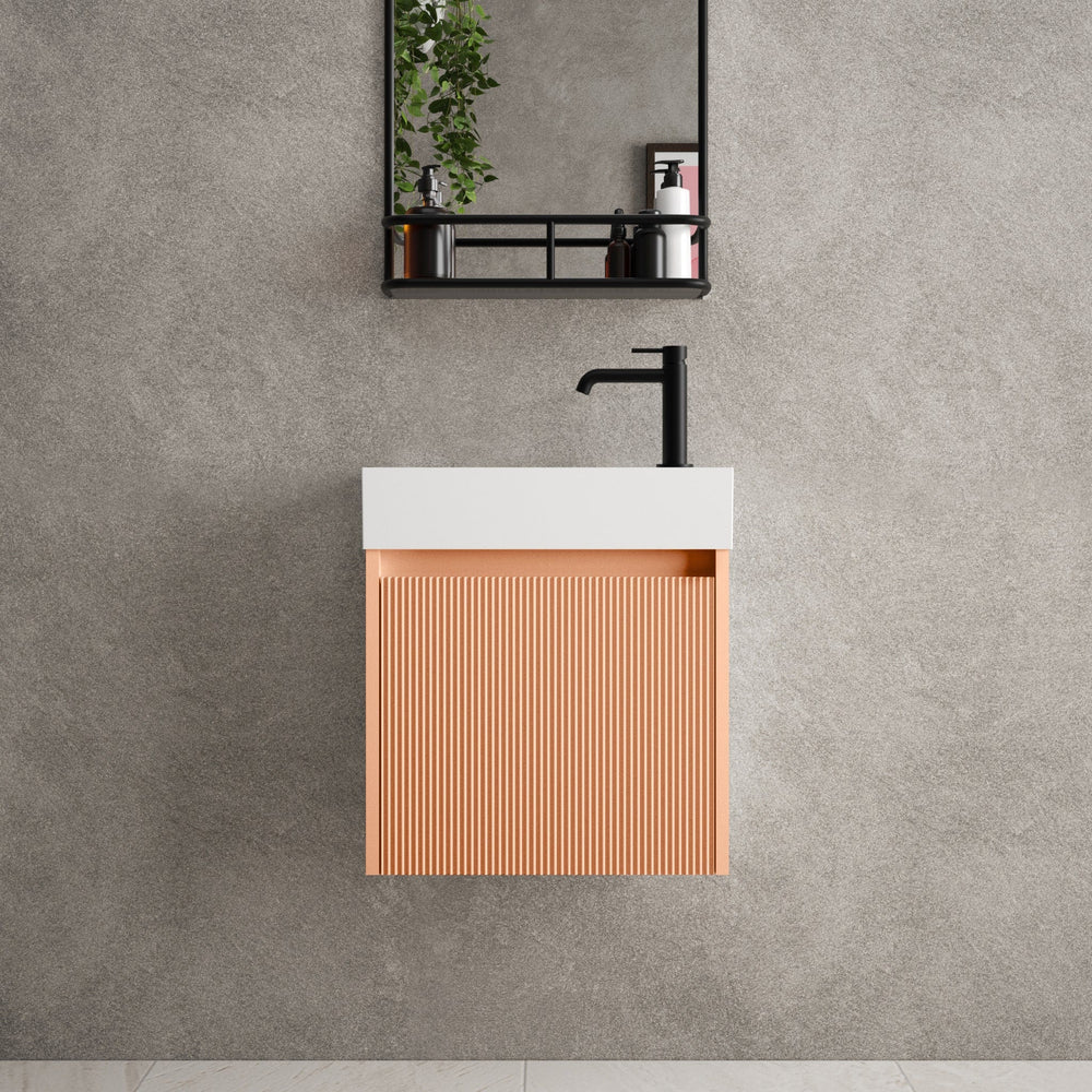 Scanalato Single Door Vanity Unit With Beyondstone Basin - Peach Fuzz 450mm