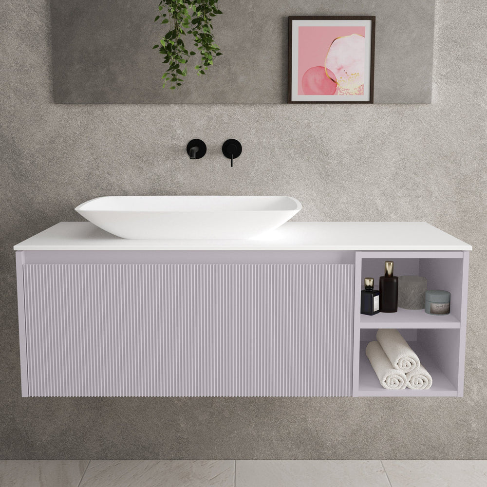 Scanalato Single Drawer Countertop Vanity Unit With Open Storage Space - Soft Violet 1200mm