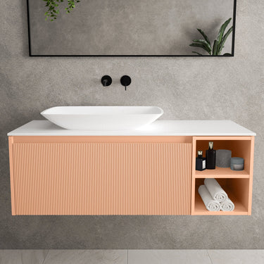 Scanalato Single Drawer Countertop Vanity Unit With Open Storage Space - Peach Fuzz 1200mm
