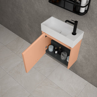 Scanalato Single Door Vanity Unit With Beyondstone Basin - Peach Fuzz 450mm