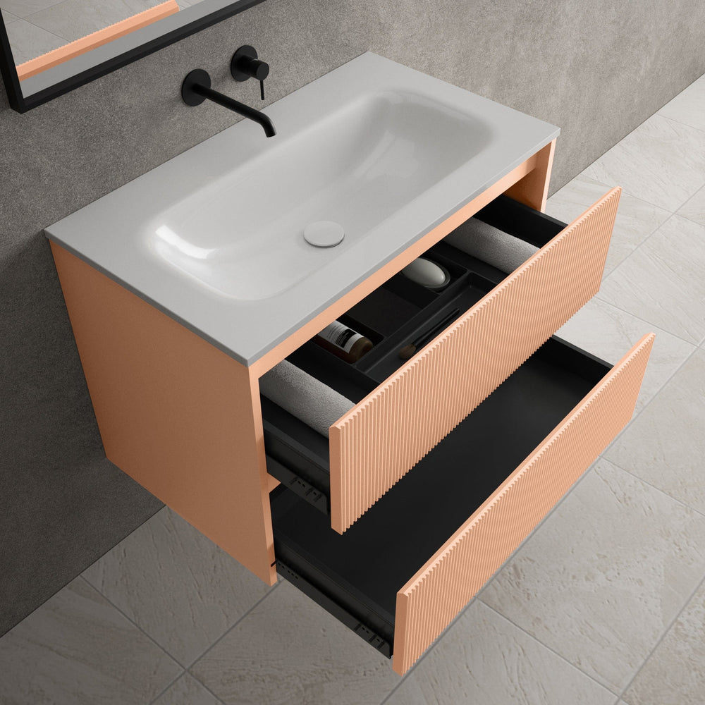 Scanalato Double Drawer Vanity Unit  With Beyondstone Basin - Peach Fuzz 800mm